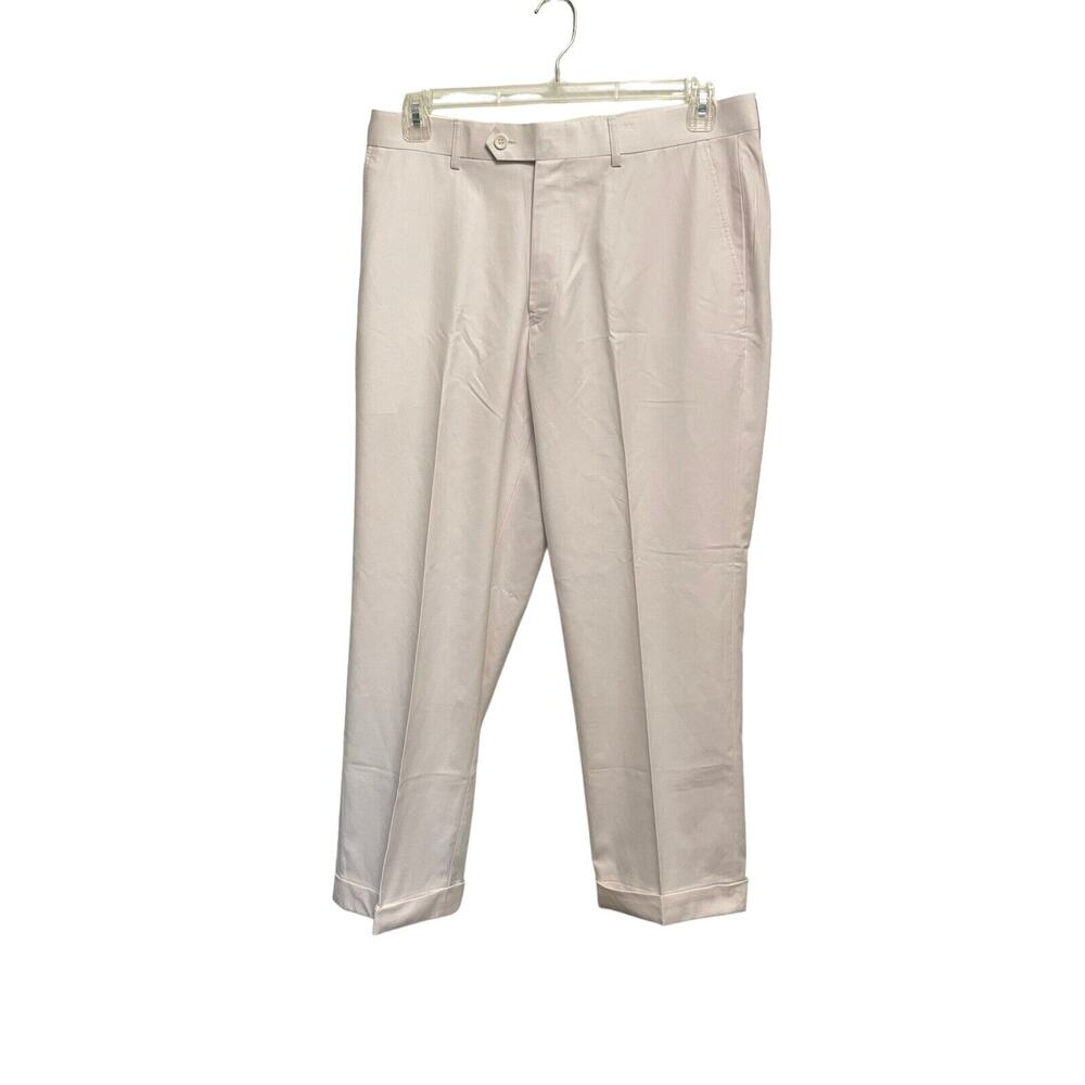 Giovanni Testi Mens Trousers 36x28 White Flat Front Cuffed Preppy Career READ